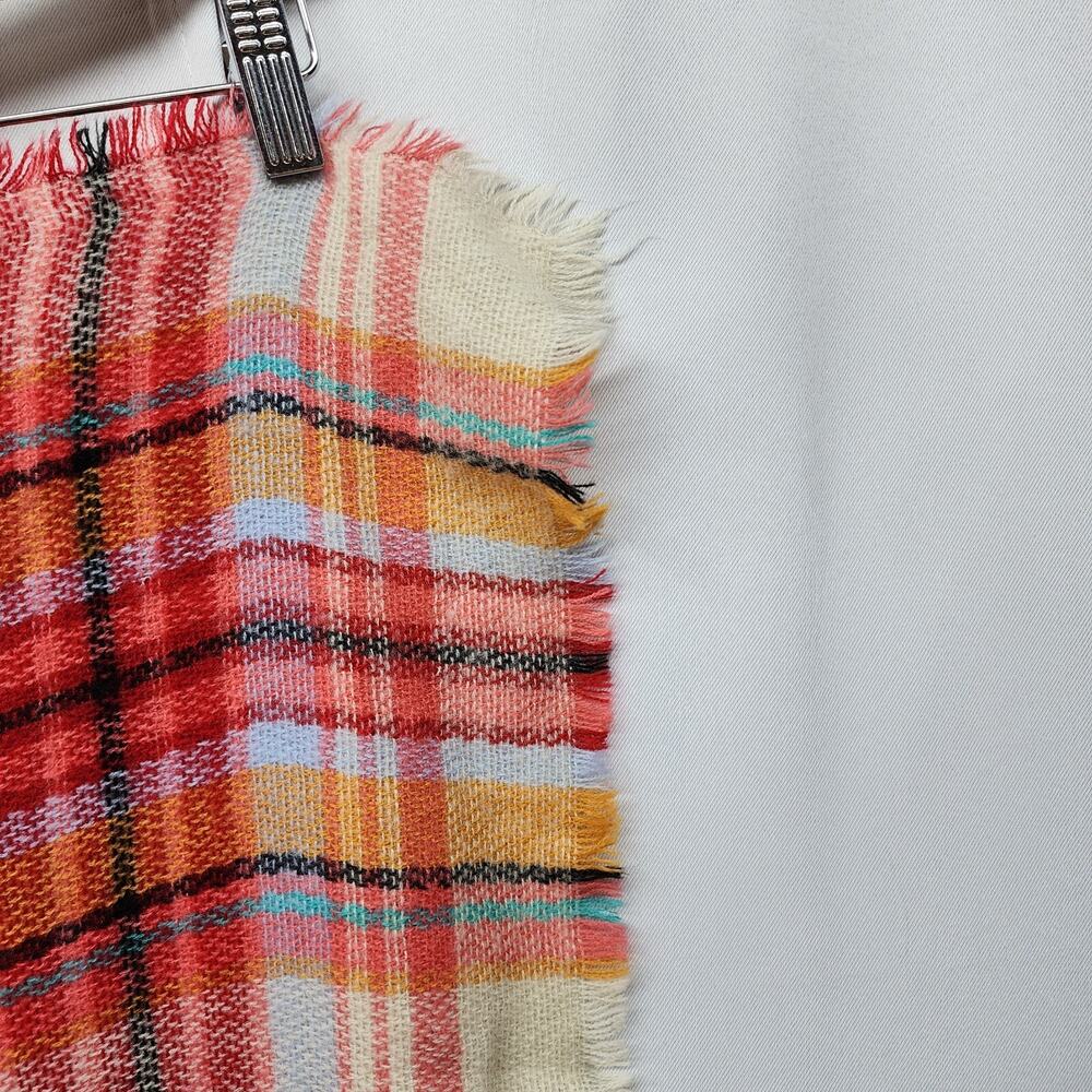 Red Plaid Neck Scarf | 58" Square Wrap Shawl | Fall Autumn Winter Layering Cover - Picture 6 of 6